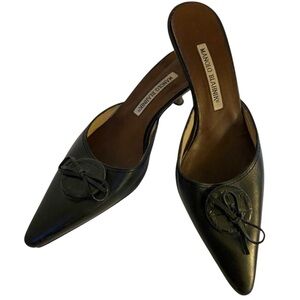 Manolo Blahnik Black Mules with Kitten Heel